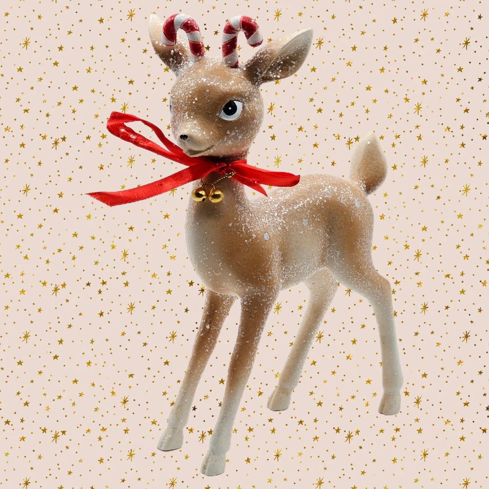 Festive Standing Reindeer Decor with Sparkly Details, Vintage Mid-Century Design